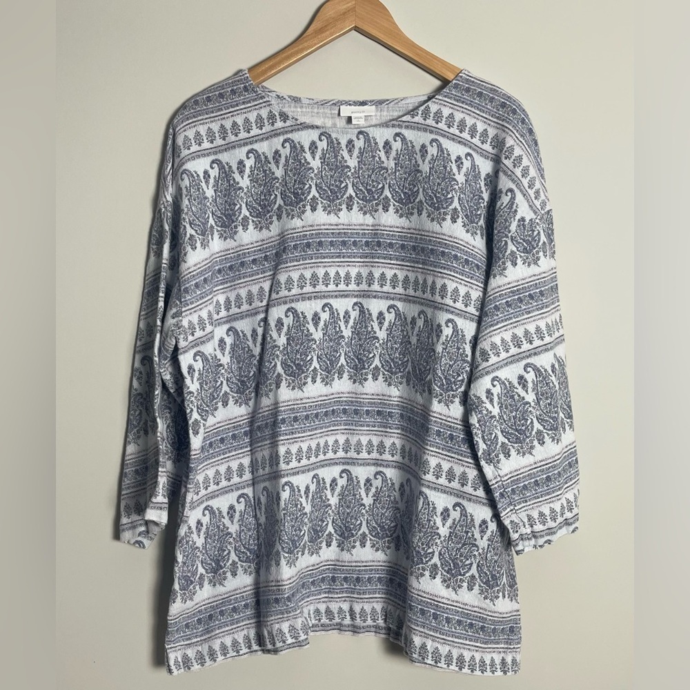 Purejill | J. Jill | Patterned Hemp Cotton Lightweight Top Boho Cottagecore